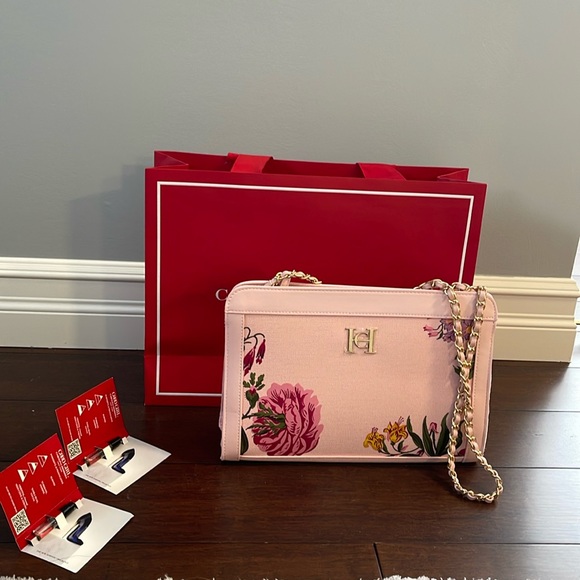 Carolina Herrera floral print large canvas cosmetics bag to shoulder bag - Picture 2 of 15